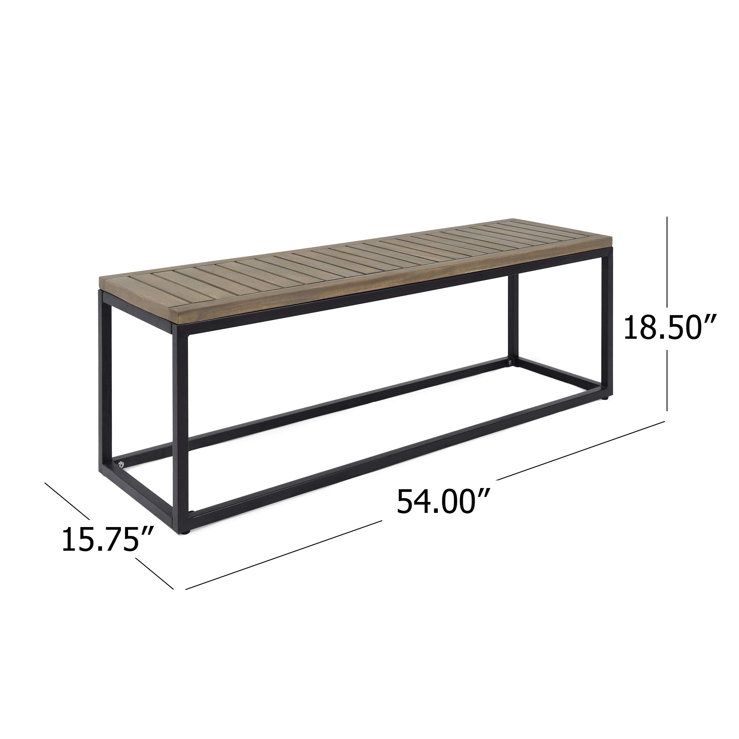 Christopher Knight Home Drew Outdoor Industrial Acacia Wood and Iron Bench, Gray, Grey Finish/Black Metal