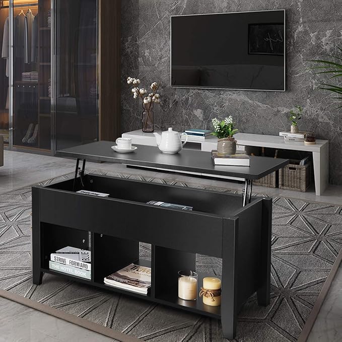 Lift Top Coffee Table, with Hidden Storage Compartment and Shelf