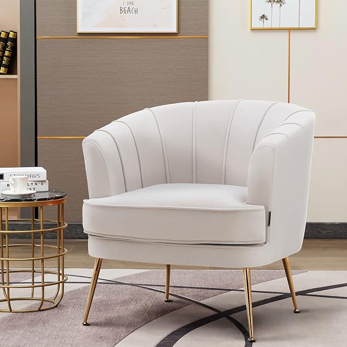 Modern Velvet Barrel Chair Accent Armchair with Golden Legs for Living Room Bedroom