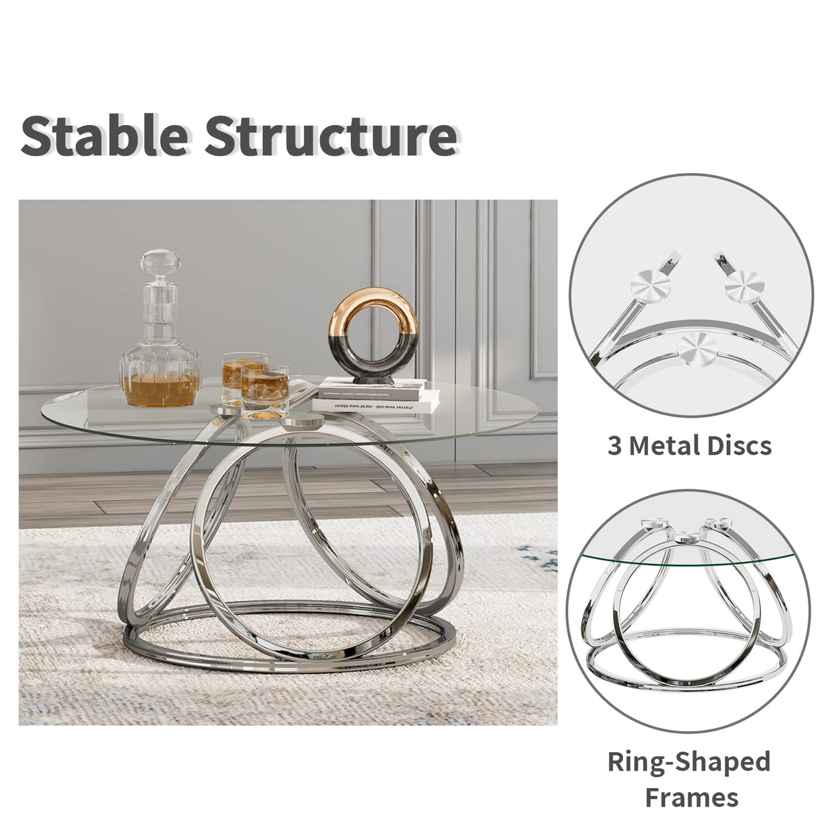 Round Coffee Table, Modern Silver Coffee Table Living Room Table