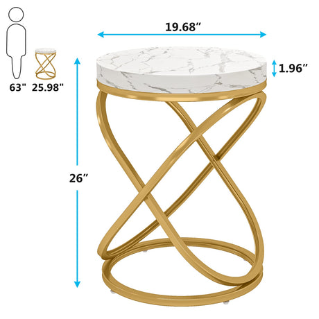 26 Inches White and Gold Faux Marble Top End Tables Living Room Set of 2