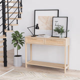 CREATIVELAND Console Table, 2 Drawers Hamilton Rattan Console Table, Entry Storage Rustic Sofa Side Table for Living Room, Entryway, Hallway Foyer, Durable Modern Wood Furniture Decorative