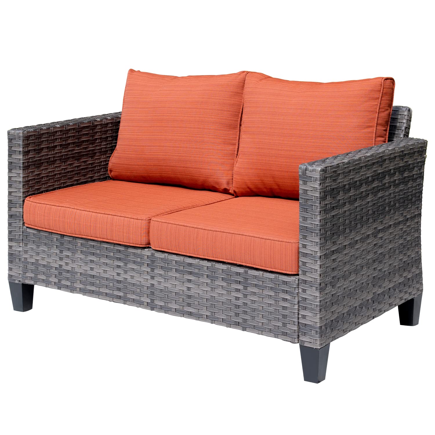 Patio Sofa Loveseat, 2-Seater Outdoor Wicker Rattan Sofa Couch