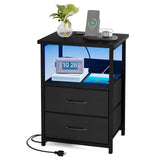 Night Stand with Charging Station, LED Nightstand with U-S-B Ports and Outlets