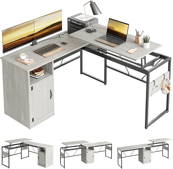 L Shaped Standing Desk Adjustable Height, 60" Corner Computer Desk with Storage