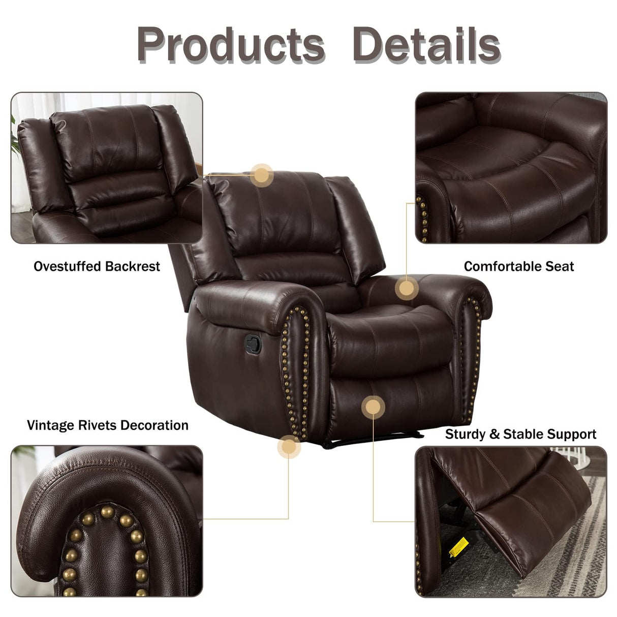 Leather Recliner Chair Set of 2, Classic and Traditional Manual Recliner Chair