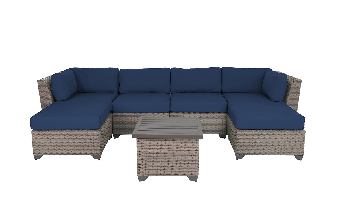 Florence 7 Piece Outdoor Wicker Patio Furniture Set, Navy