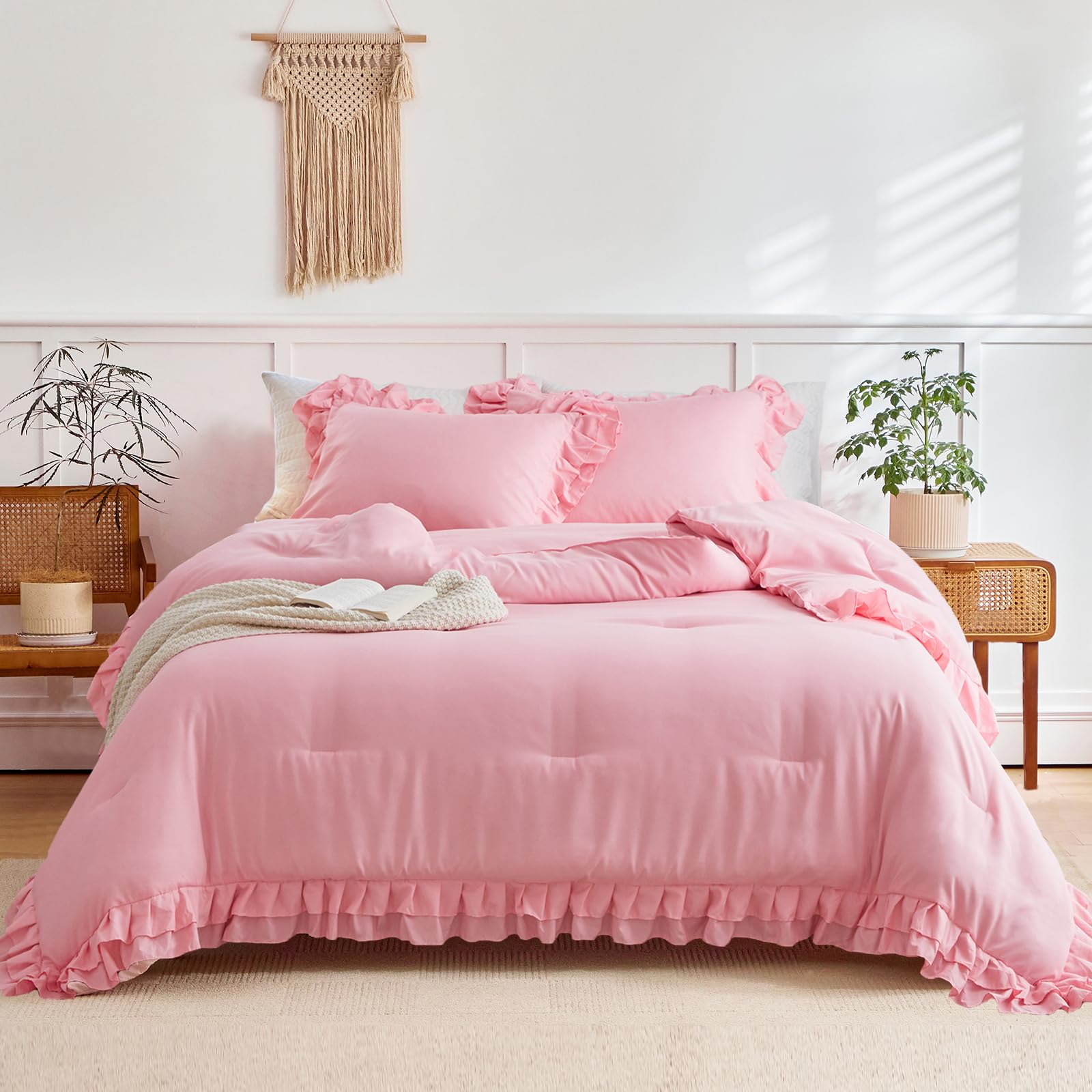 3 Pieces (1 Ruffled Comforter and 2 Pillowcases) Farmhouse Shabby Chic Style