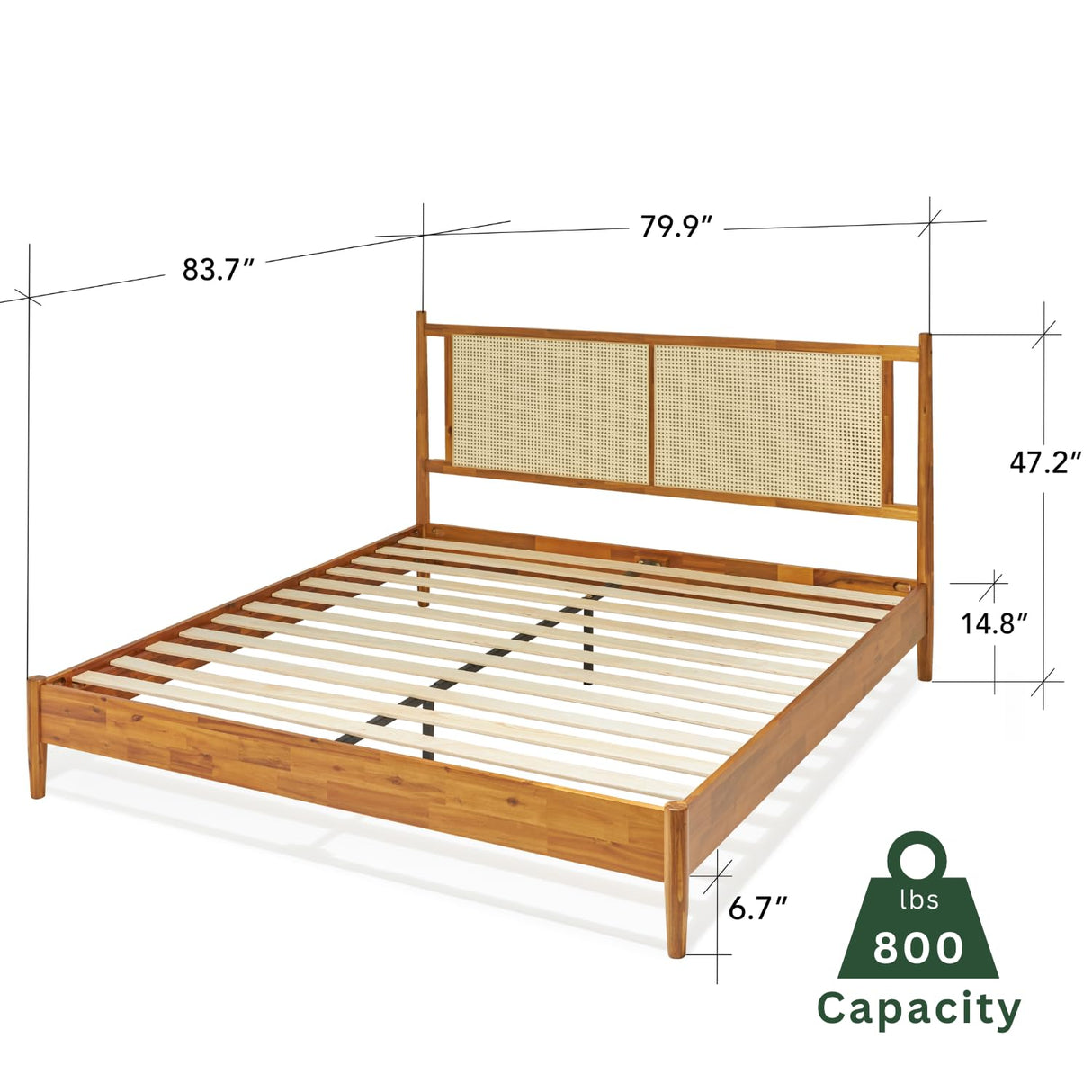 Oliver King Bed Frame and Headboard - 15-Inch Signature Design with Rattan Headboard,