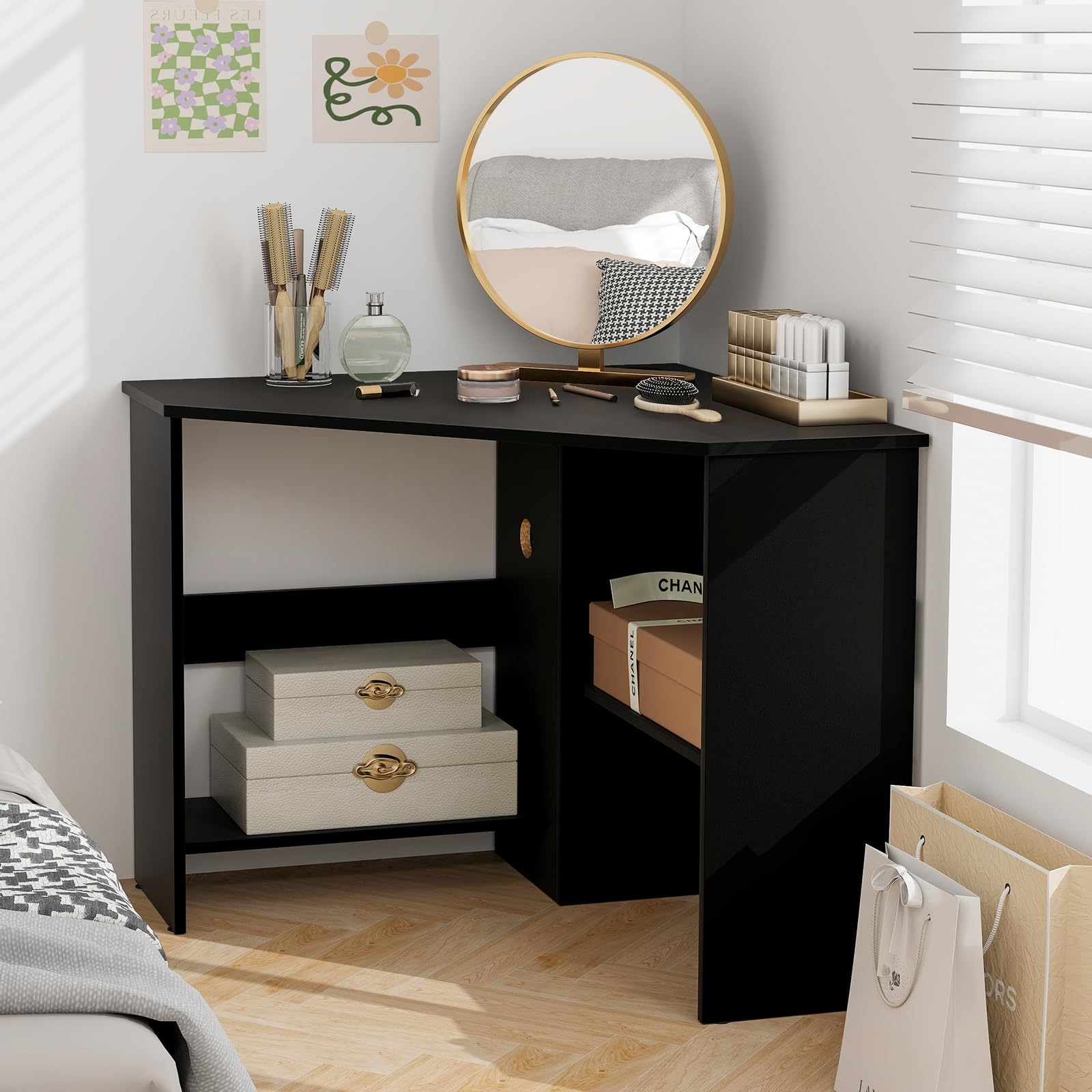 Corner Desk, 90 Degrees Triangle Corner Computer Desk for Small Space, Bedroom Corner