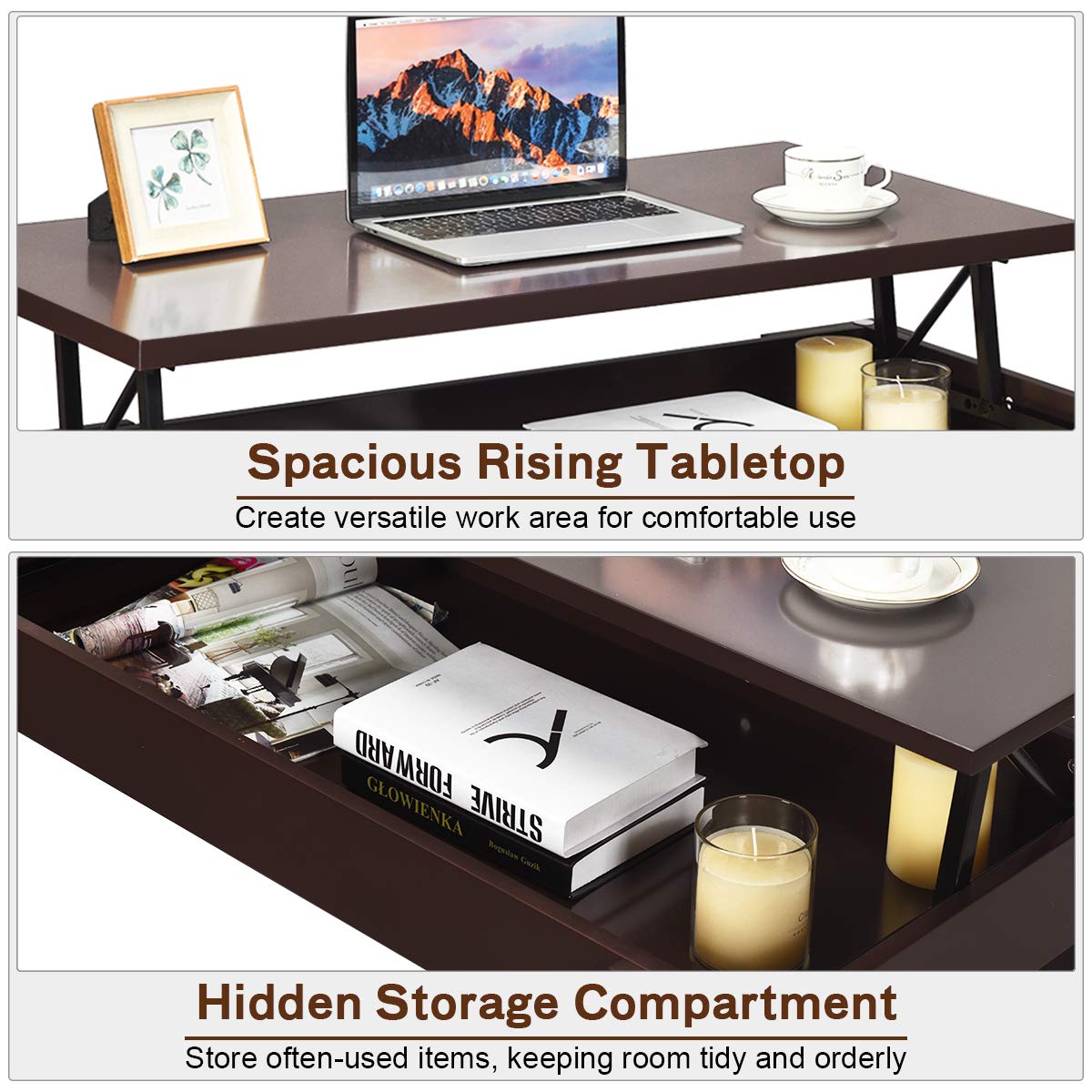 Lift Top Coffee Table, Morder Convertible Coffee Table w/Hidden Storage Compartment