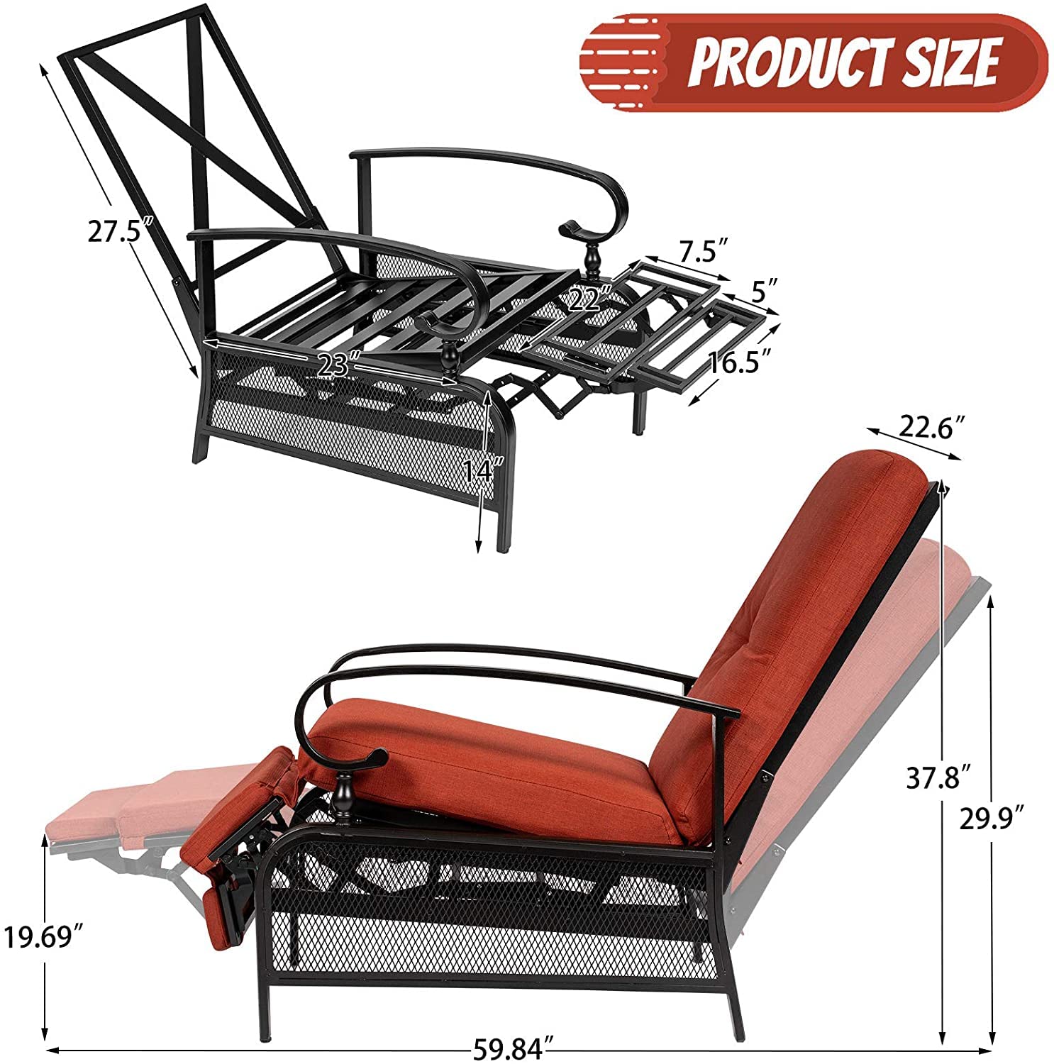 SunEase 2-Pack Outdoor Reclining Lounge Chairs – Push Back Design, Steel Frame & Cushioned Comfort