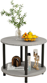 23.6" Round Coffee Table, 2-Tier Small Circle Coffee Table with Storage
