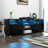 LED TV Stand for 65 inch TVs, Modern TV Stand with LED Lights and High Glossy Cabinets