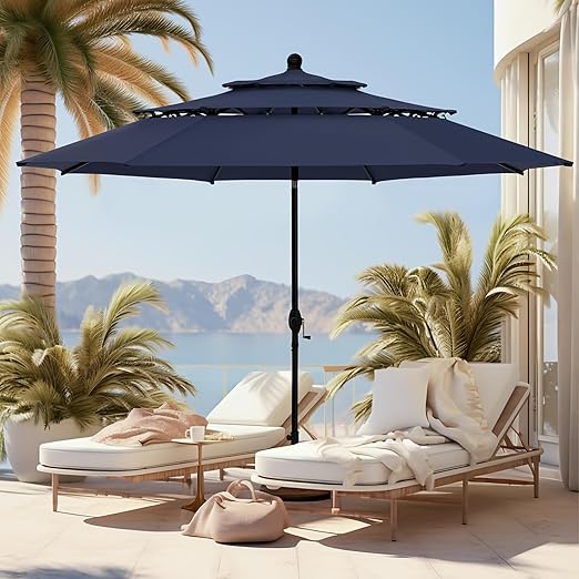 Outdoor Patio Umbrella, Auto-Tilt Market Table Umbrellas with Crank, 8 Sturdy Ribs & 1.5"