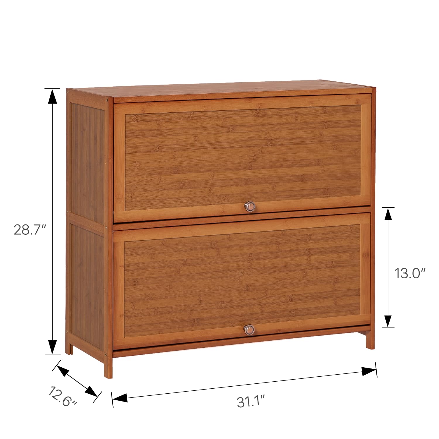 SFIHOME 29" H Bamboo Bookcase with Flip-Up Doors, 2 Tier Free Standing Book Shelf Storage Cabinet, Corner Bookshelf Organizer Units Save Space for Living Room Office Home, Brown