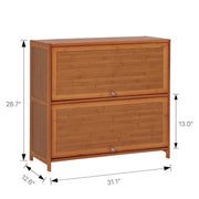SFIHOME 29" H Bamboo Bookcase with Flip-Up Doors, 2 Tier Free Standing Book Shelf Storage Cabinet, Corner Bookshelf Organizer Units Save Space for Living Room Office Home, Brown
