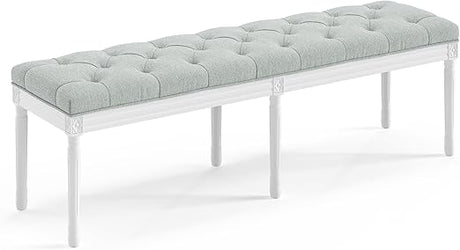 60" Bedroom Bench, Vintage French Tufted End of Bed Bench