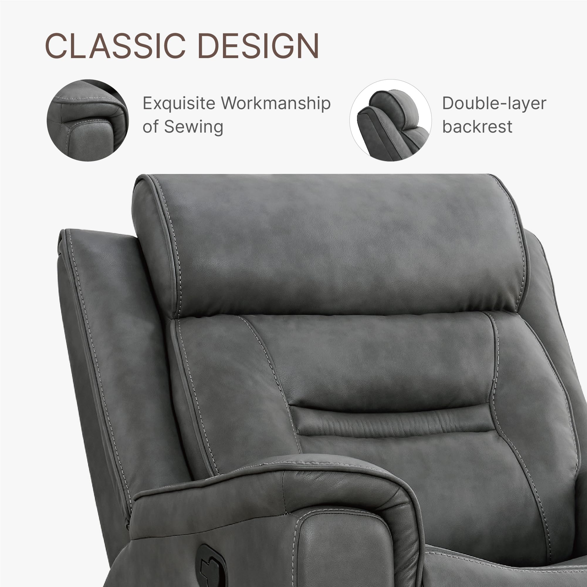 LuxeGlide Oversized Swivel Rocker Recliner Chair – Faux Leather Manual Recline