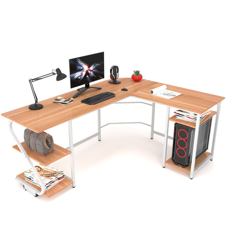 L Shaped Desk with Storage Shelf Reversible Gaming Desk Corner Computer Desk