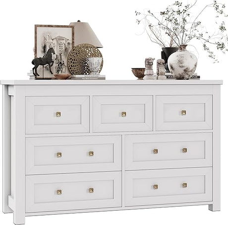 Dresser for Bedroom with 7 Drawers, Farmhouse Wood Chest of Drawers