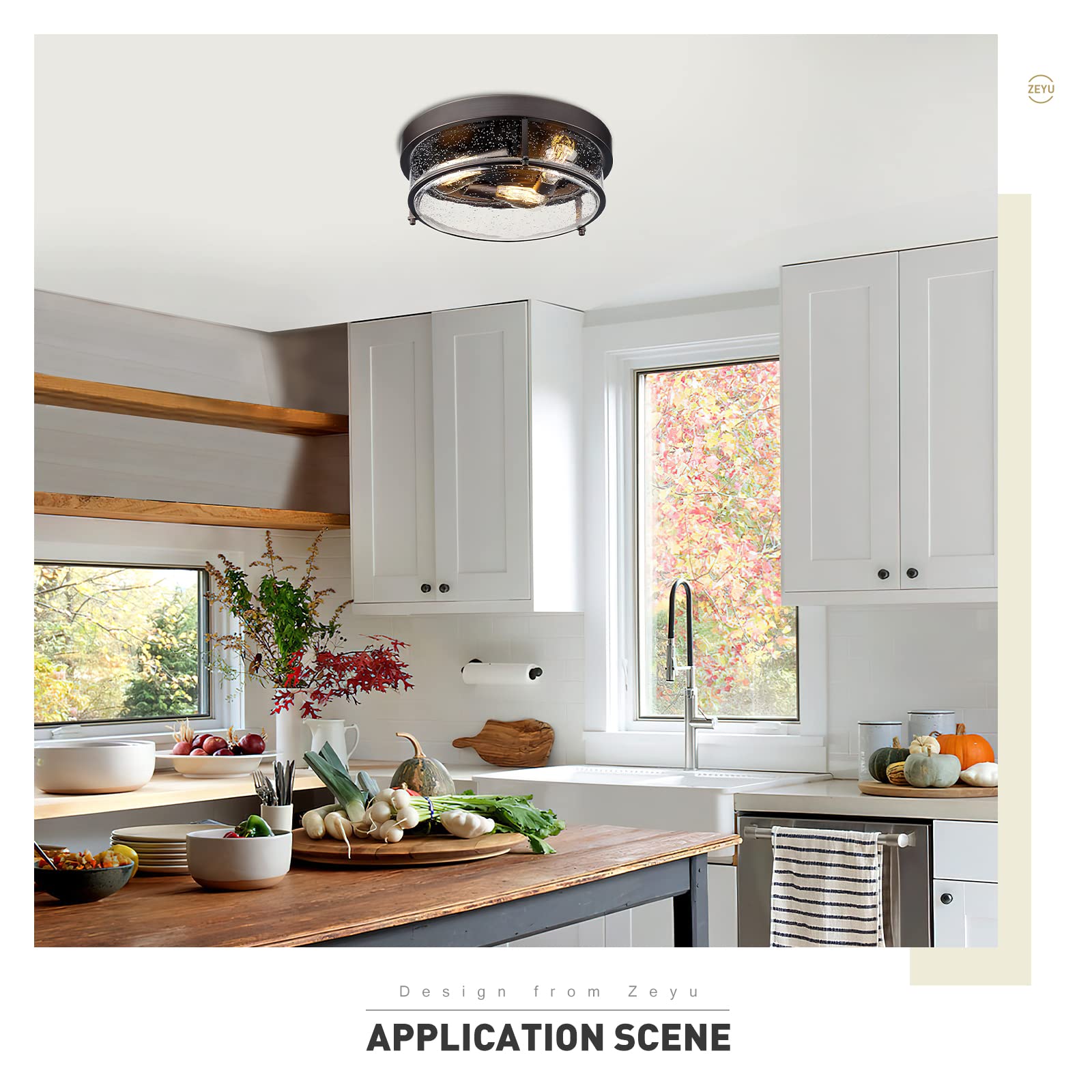 3-Light Flush Mount Ceiling Light - 15 Inch Farmhouse Style