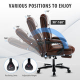 linting 450lbs Big Tall Reclining Office Chairs with Footrest Back Support Ergonomic Wide Seat Leather Recliner Desk Chair Executive Office Chairs, Plus Size Managerial Chairs, Brown