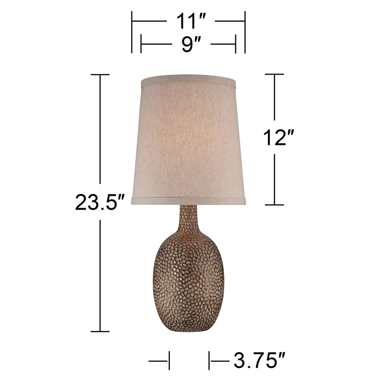 Chalane Rustic Farmhouse Accent Table Lamp 23.5" High Antique Bronze Hammered Texture Natural Beige Linen Fabric