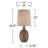 Chalane Rustic Farmhouse Accent Table Lamp 23.5" High Antique Bronze Hammered Texture Natural Beige Linen Fabric