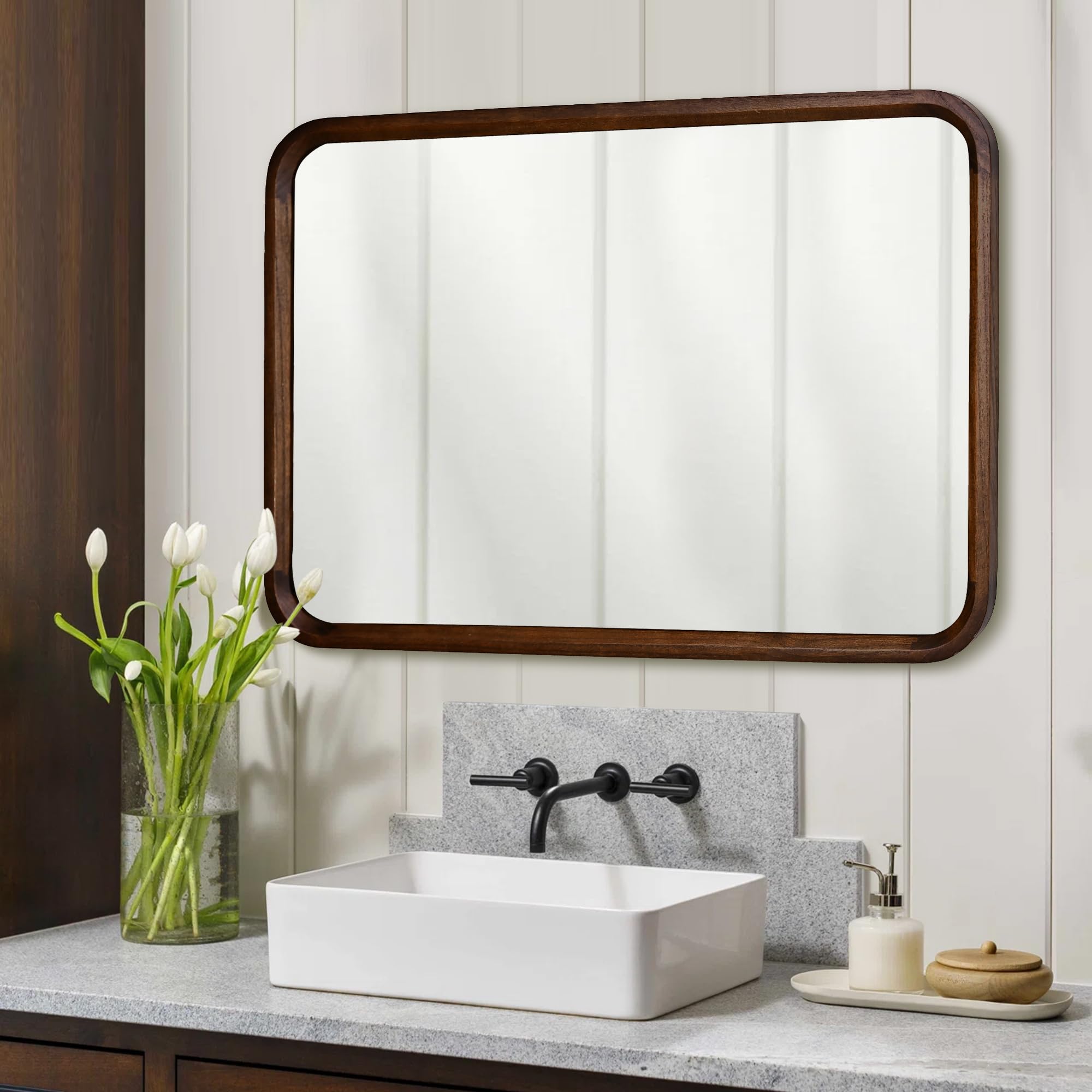 Bathroom Mirror for Wall,Brown Rectangle 24 x 36 inch Hanging Vatiny Tempered Mirrors