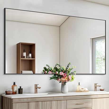 Black Bathroom Mirror for Wall, 60x30 Inch Rectangle Mirrors with Metal Frame,