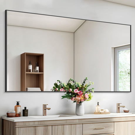 Black Bathroom Mirror for Wall, 60x30 Inch Rectangle Mirrors with Metal Frame,