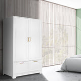 Wide White Armoire Wardrobe Closet with Adjustable Shelves and Drawers