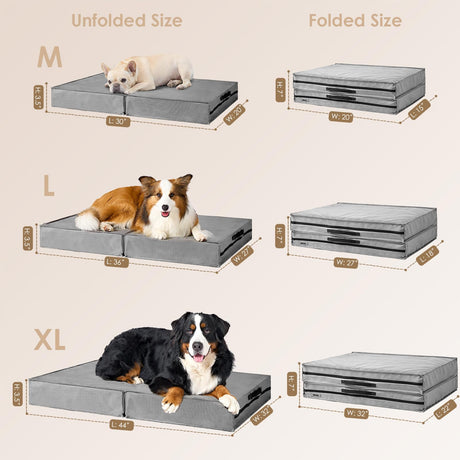 Foldable Waterproof Dog Beds for Medium Dogs - Outdoor Orthopedic Dog Bed with Washable Removable Cover,