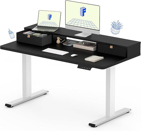 Electric Standing Desk with Drawer, Solid One-Piece Adjustable Height Desk with Storage