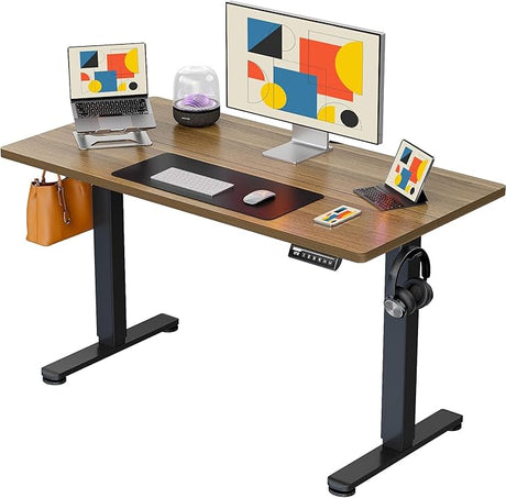 Height Adjustable Electric Standing Desk, 44 x 24 Inches Small Sit Stand up Desk, Memory Computer Home Office Desk (White)