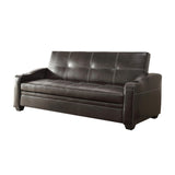 83 Inch Lounger Sofa Bed, Tufted Faux Leather, Solid Wood, Brown and Black