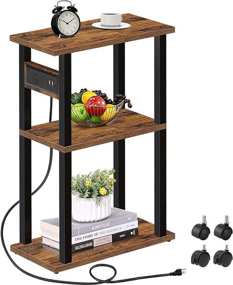 Side Table with Charging Station, End Tables with USB Ports and Outlets, Nightstand with 2