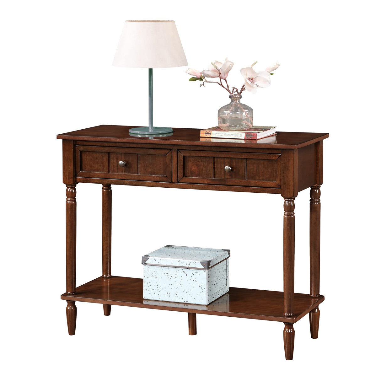 French Country 2-Drawer Hall Table with Shelf, Espresso