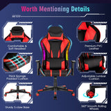 RGB LED Gaming Chair - Ergonomic High Back PVC Leather E-Sport Computer Chair with Lumbar Support