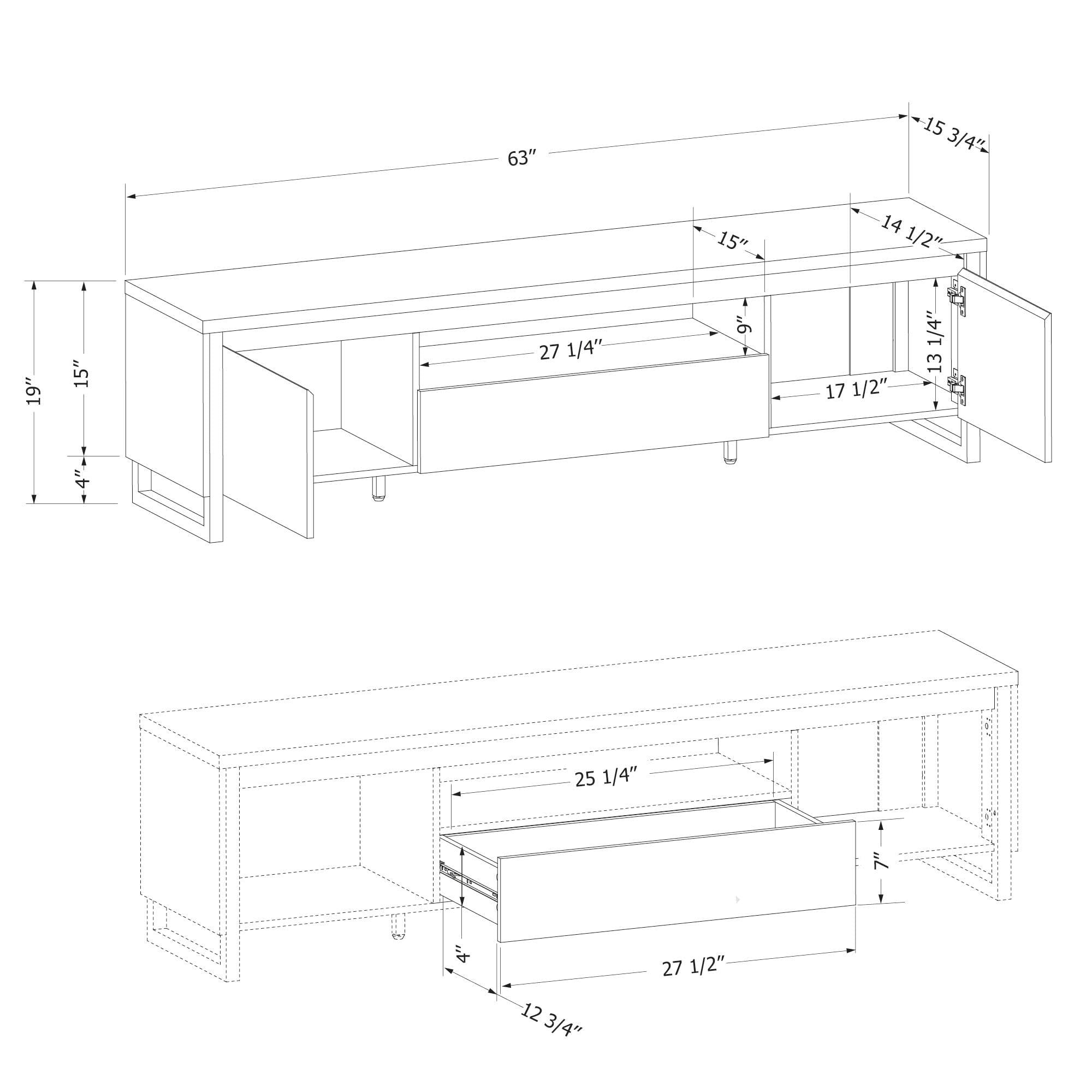 TV Stand with Doors and Drawer, 70", Natural Oak
