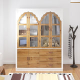 75.7" H Wardrobe Armoire Closet with 4 Carved Glass Doors, 3 Drawers