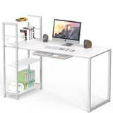 46-Inch Computer Desk with Adjustable Side Shelf and Drawer, 24" Deep, White