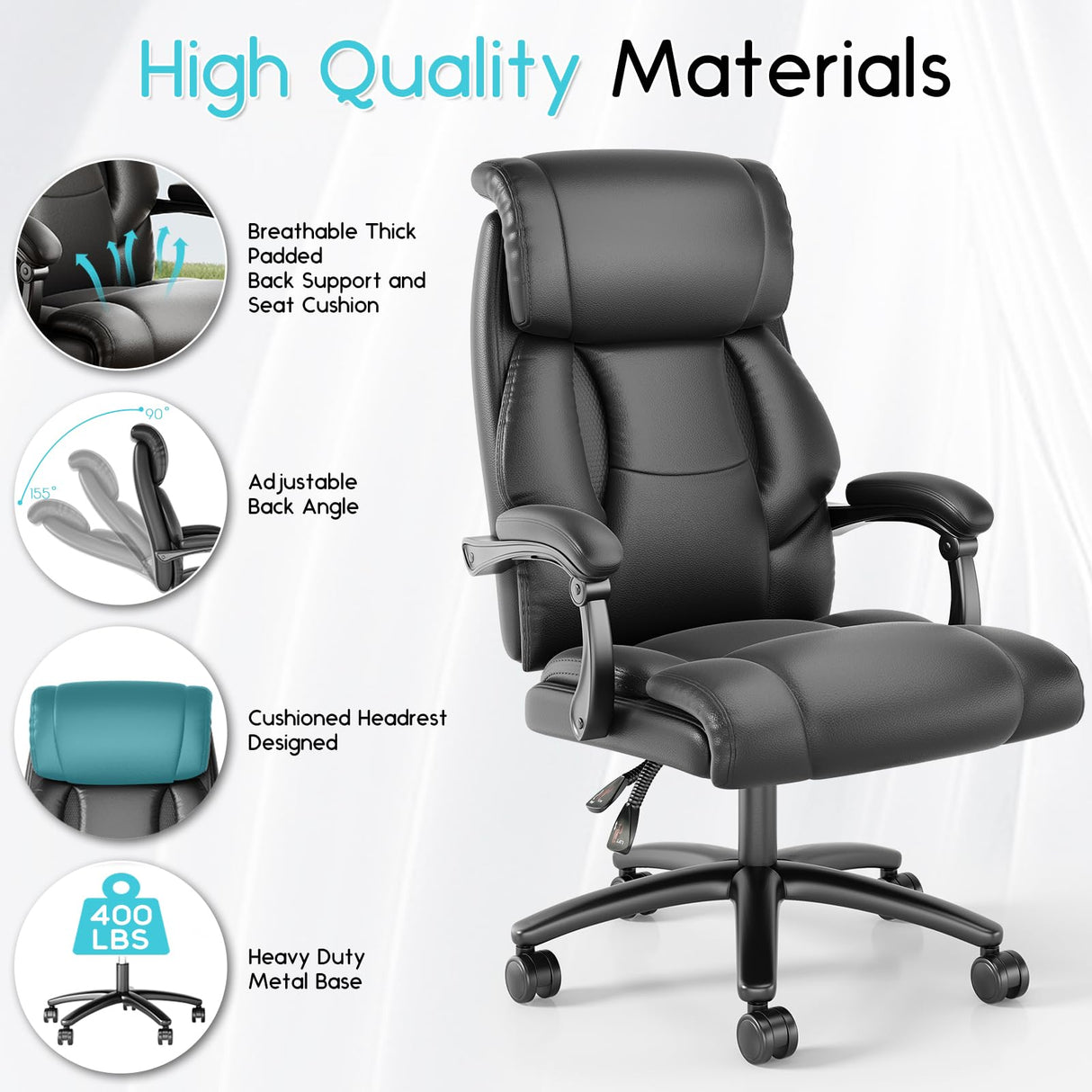 Reclining Office Chair, High Back Executive Office Chair 400lbs, Leather Home Office Desk