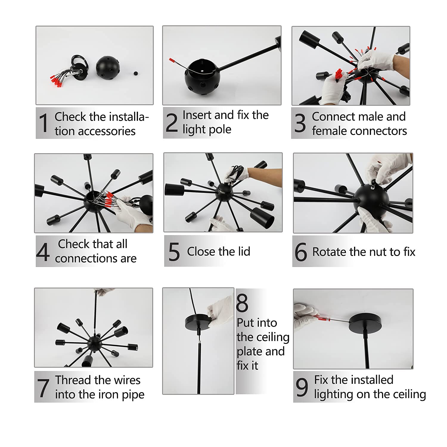 Sputnik Chandeliers Black, Modern 18-Light Farmhouse Pendant Light Mid