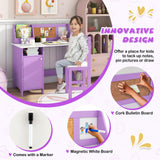 Kids Desk and Chair Set, Wooden Children Study Table with Storage, Hutch
