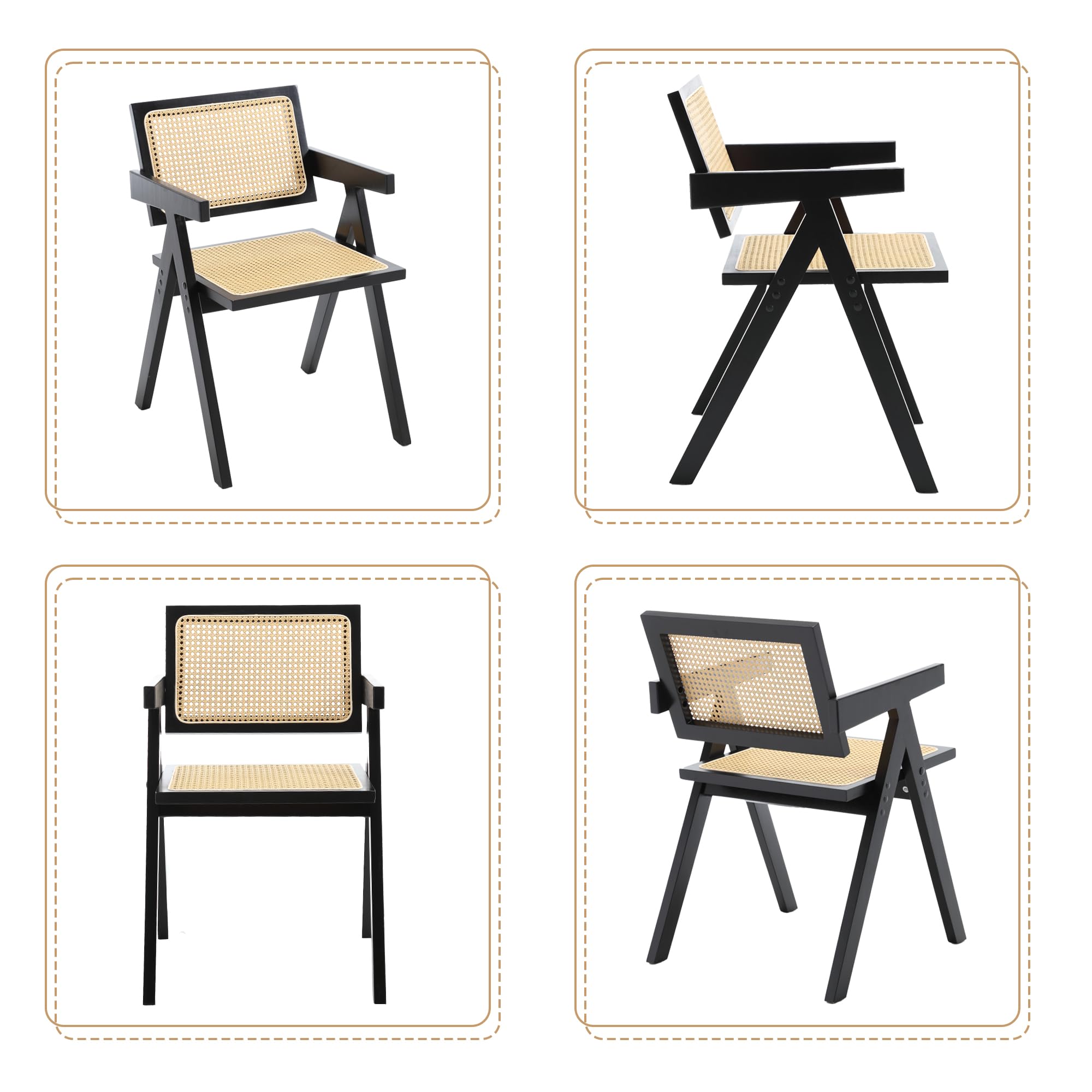 Rattan Dining Chairs Set of 2, Farmhouse Natural Dining Room Chairs