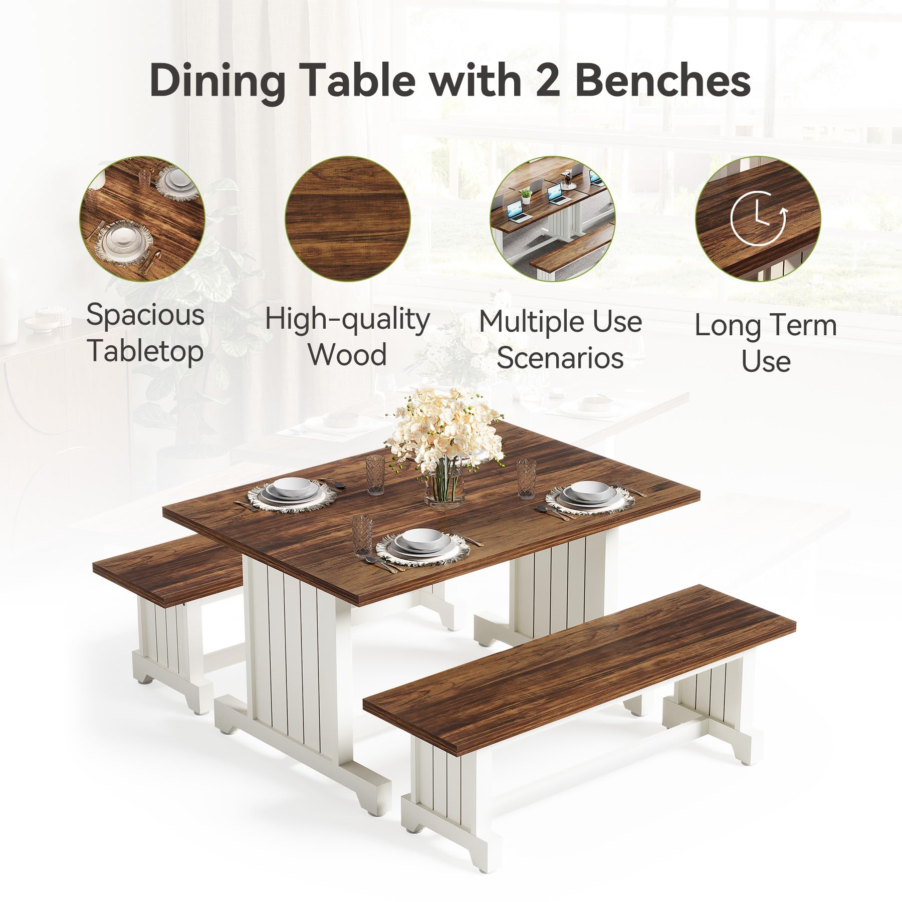 4-Person Dining Table Set with Benches
