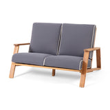 Eartha Outdoor Loveseat Set with Coffee Table, Teak Finish, Dark Gray