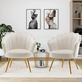 velvet Living Room Chair Accent Chairs, Upholstered Vanity Chair for Makeup Room, Modern Barrel Arm Chair Guest Leisure Chair Comfy for Bedroom-Ivory